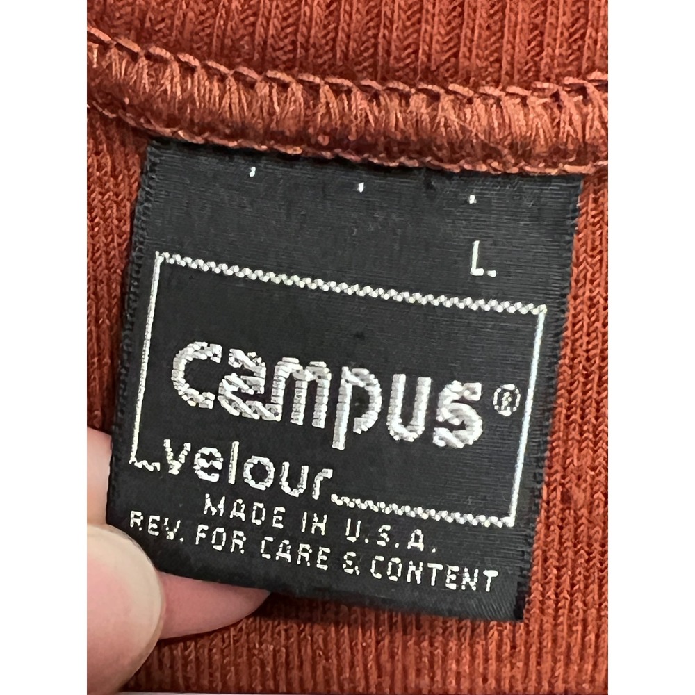 Vintage 80s Campus Velour Sweater Vest Mens Large Rust Orange V-Neck Made in USA - Picture 5 of 6